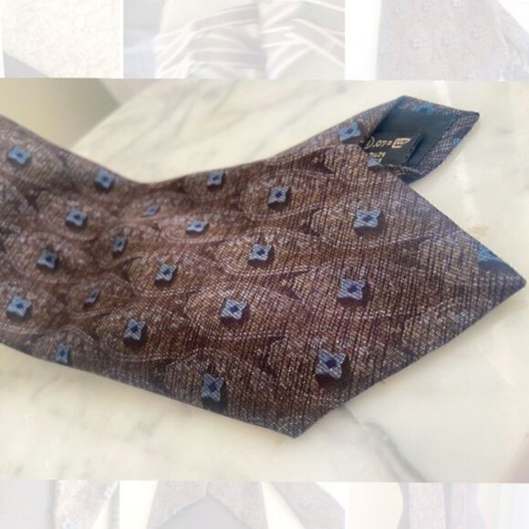 ERMENEGILDO ZEGNA Brown with Blue Grey Accents Recent Tie - Picture 7 of 11